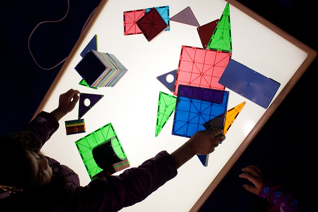 Magna-Tiles on a Light Table